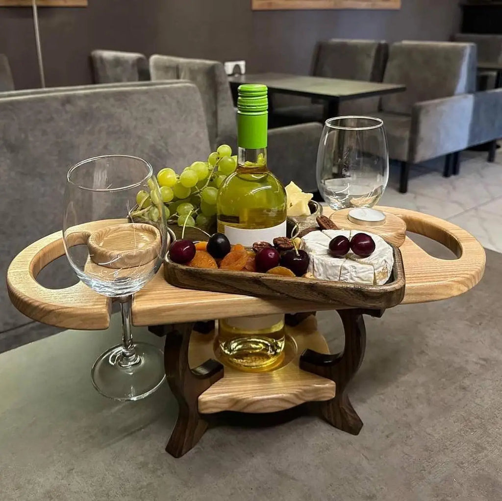Rustic wooden serving tray for two people