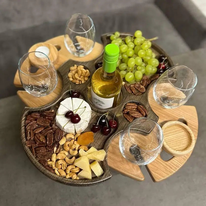 Rustic serving tray with four wine glass holders