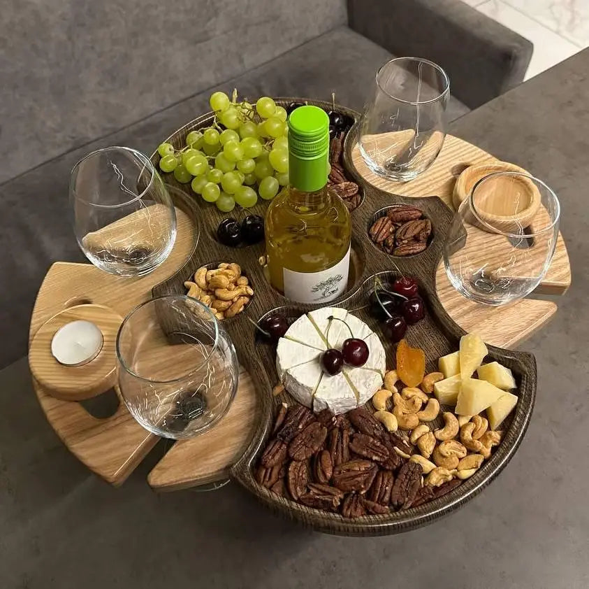 Premium ash wood serving tray with cheese accessories