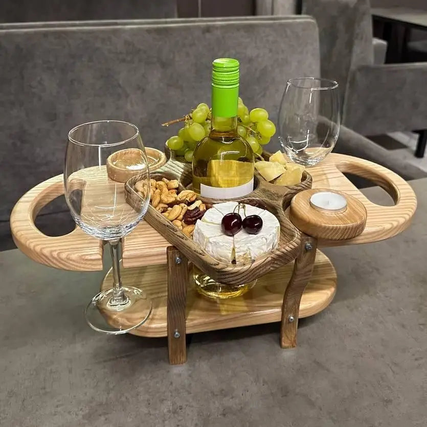 Handmade wood tray for wine and cheese