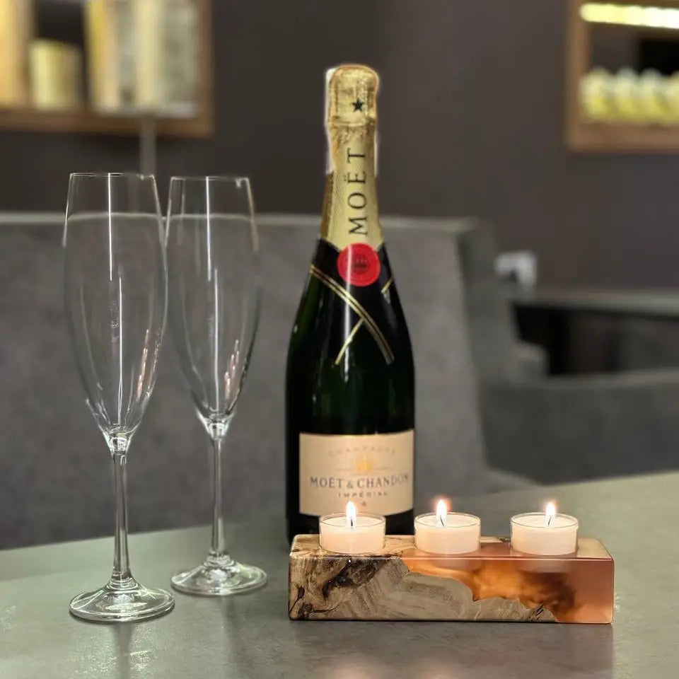 Decorative wooden candle holder with epoxy resin finish