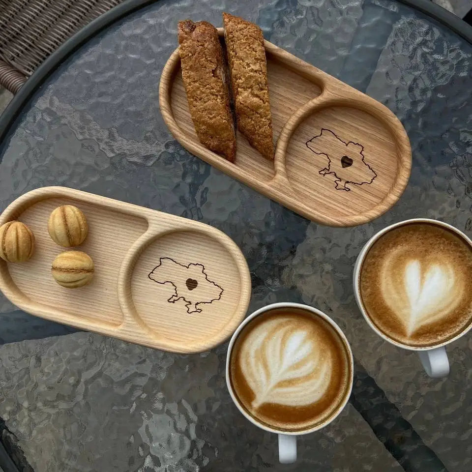 Elegant wooden coffee tray crafted from natural oak
