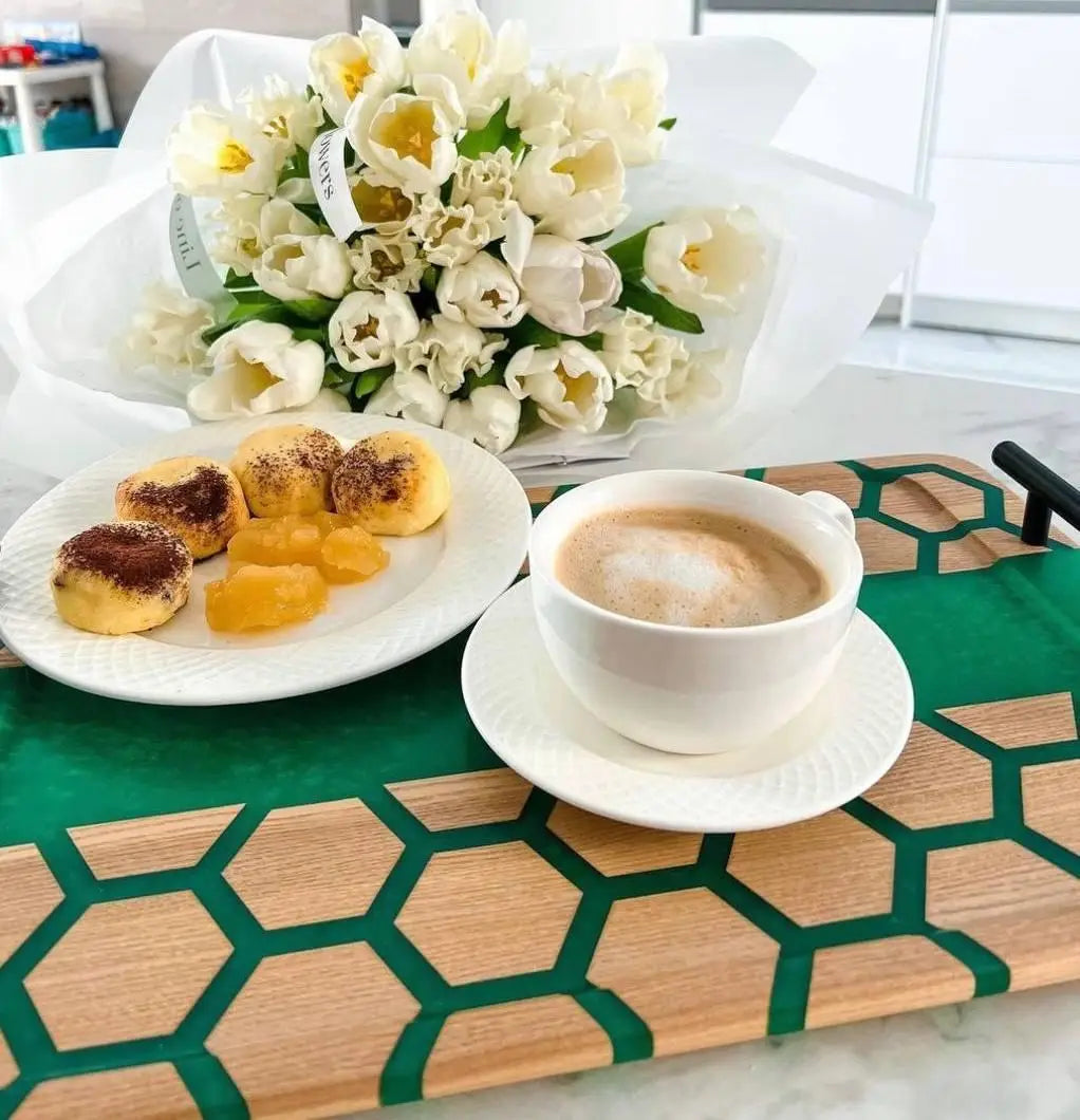 Wooden tray with green epoxy resin