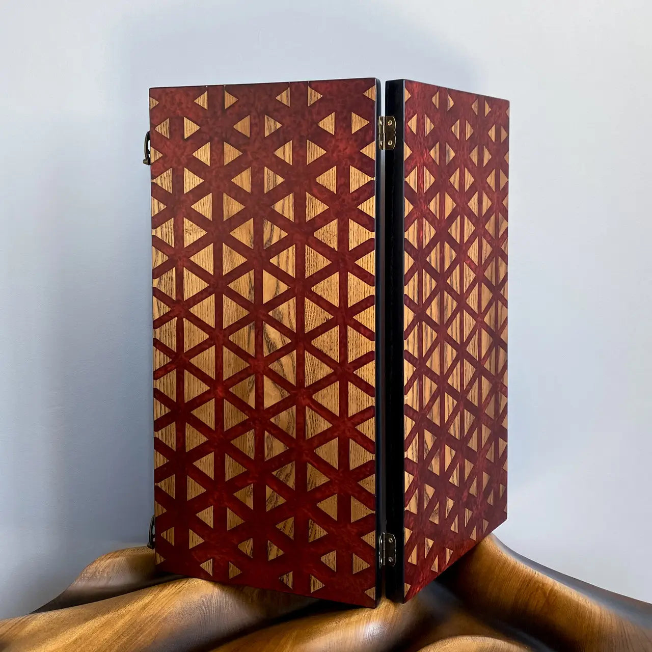 Folded handmade wooden and epoxy resin backgammon board