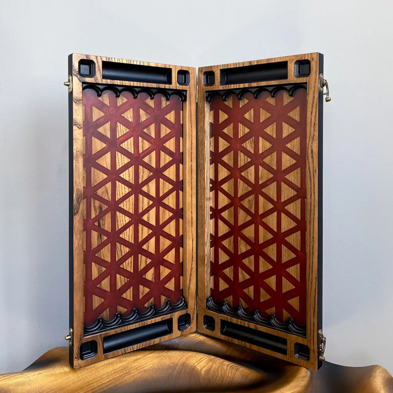 Premium handcrafted ash wood backgammon set with modern geometric design