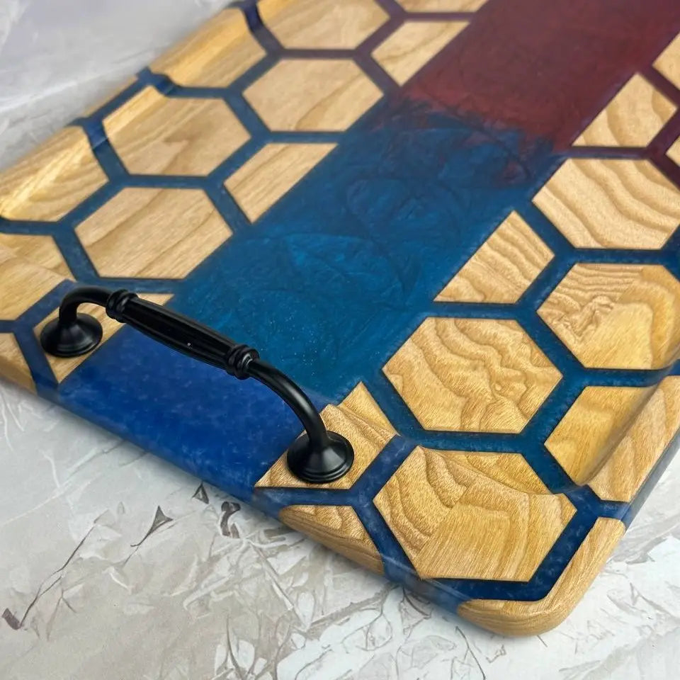 European ash serving tray with honeycomb pattern