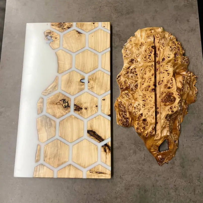 White epoxy magnetic knife rack made from poplar burl