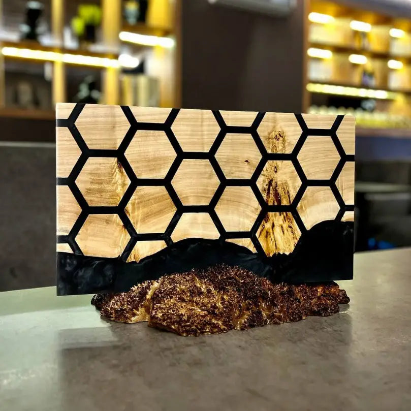 Handmade wooden magnetic knife holder with honeycomb design