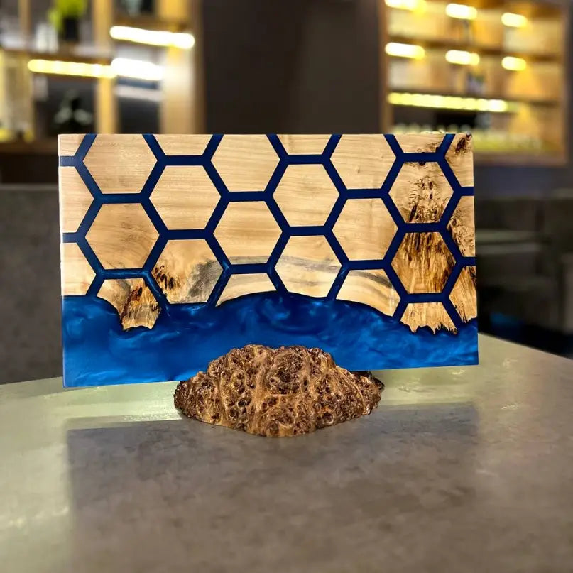 Magnetic knife holder with poplar burl and blue epoxy resin