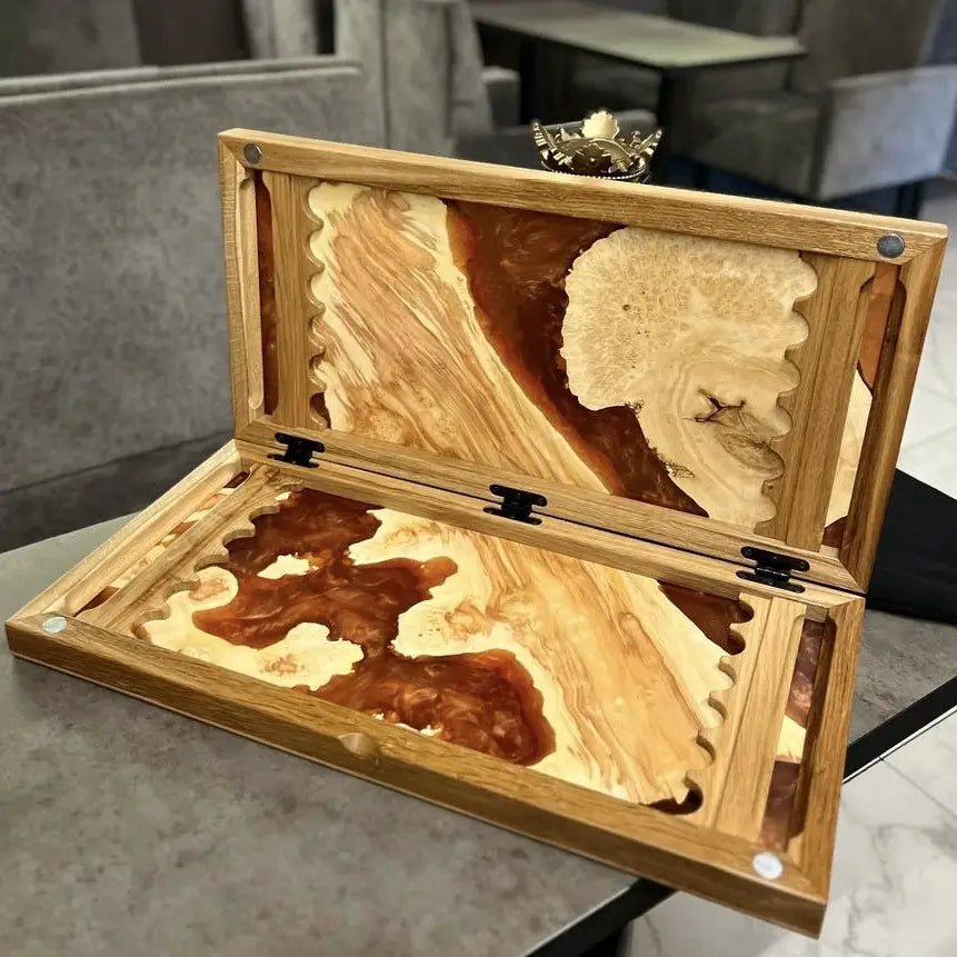 Luxury Amber backgammon board handcrafted from marble elm wood