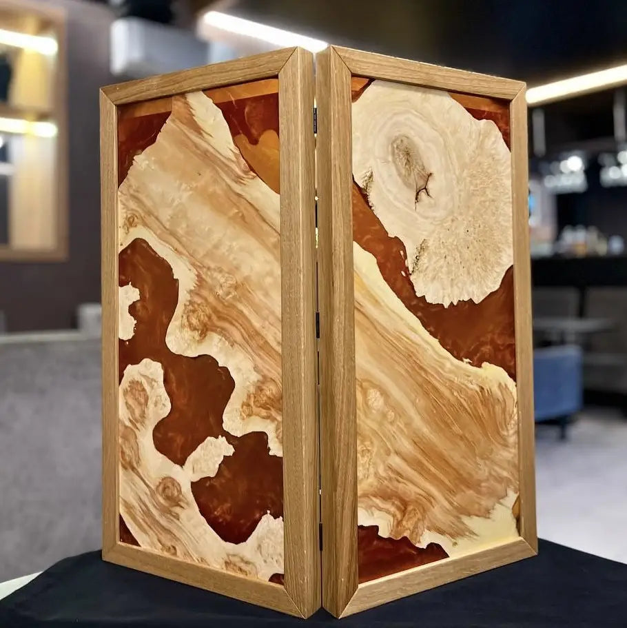 Folded Amber artisan wooden backgammon board