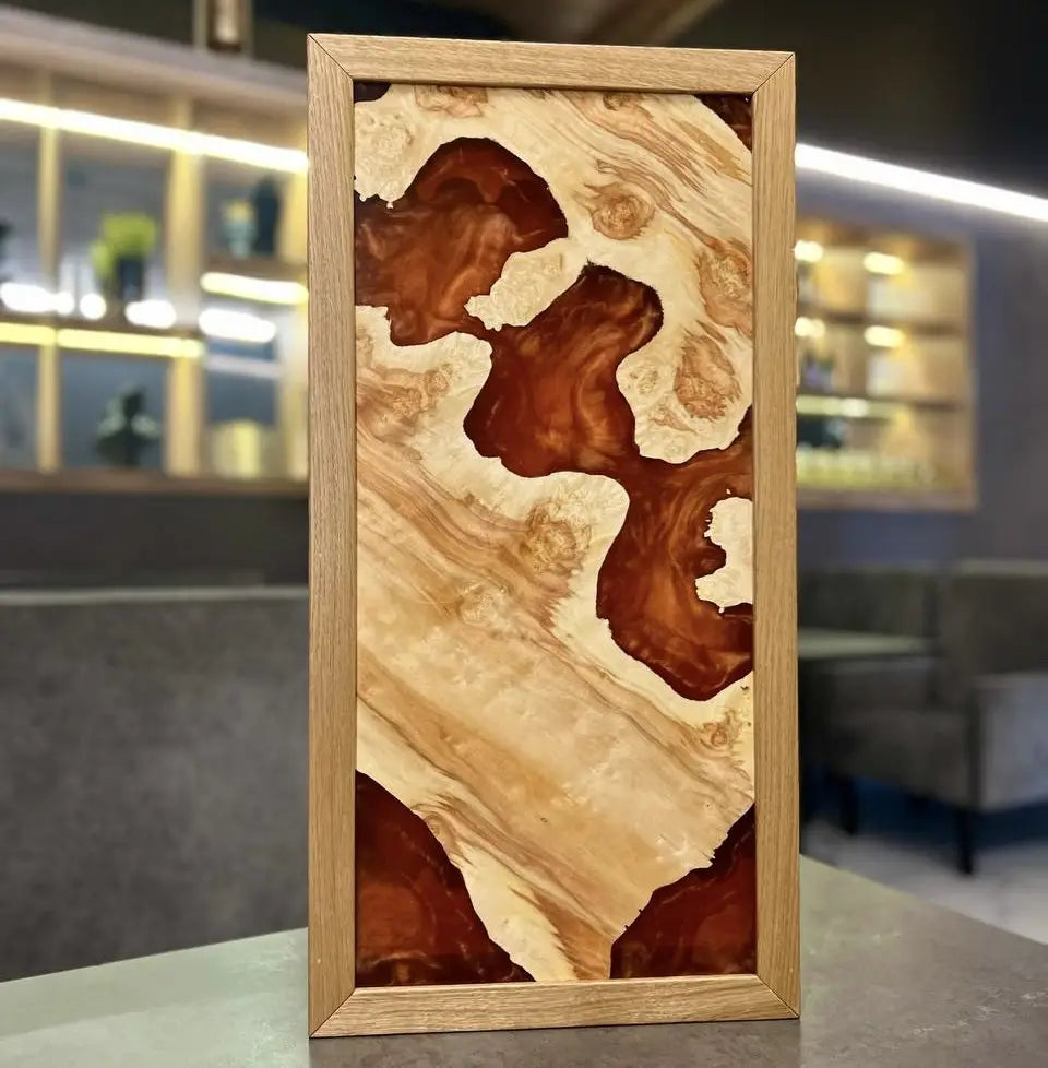 Amber luxury wooden backgammon board handmade with marble elm and epoxy resin