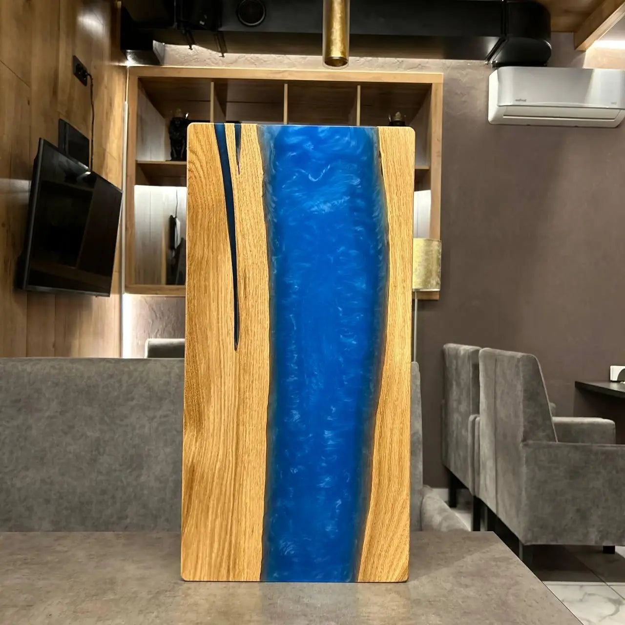 Large Blue River epoxy backgammon set with wooden playing pieces