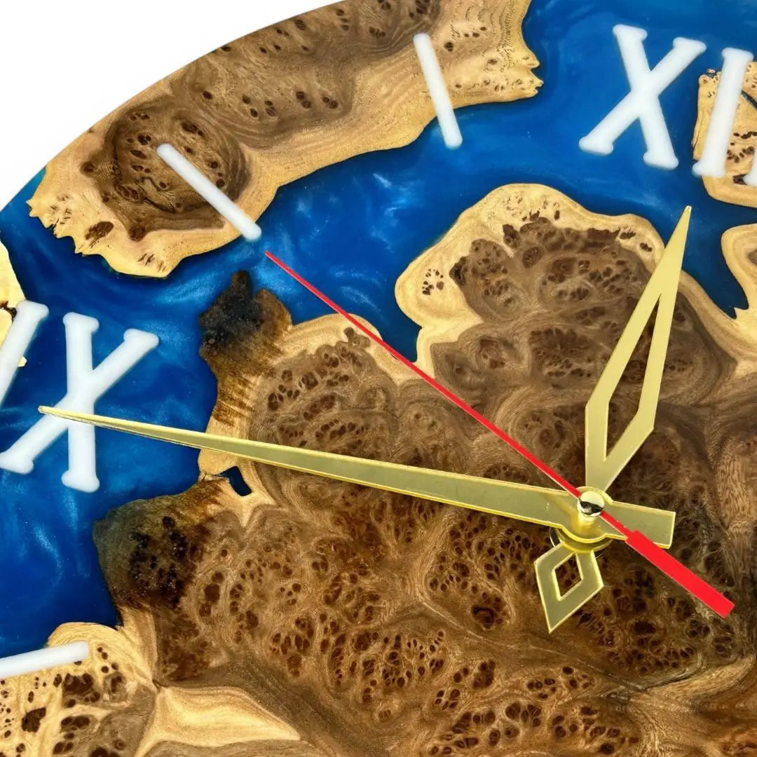 Modern handmade blue epoxy wall clock for home décor.