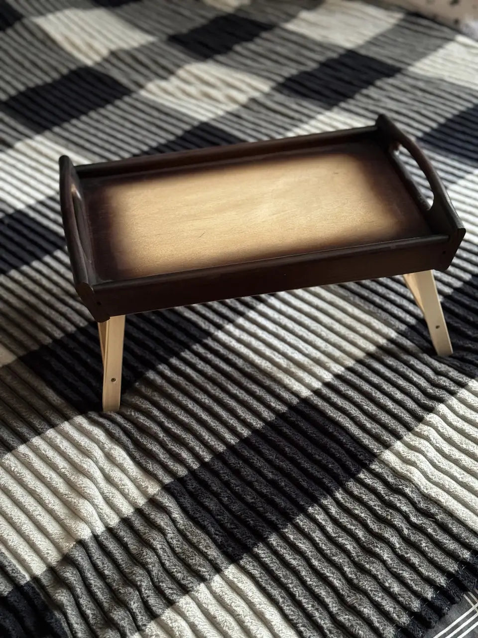 Foldable wooden breakfast tray brown color