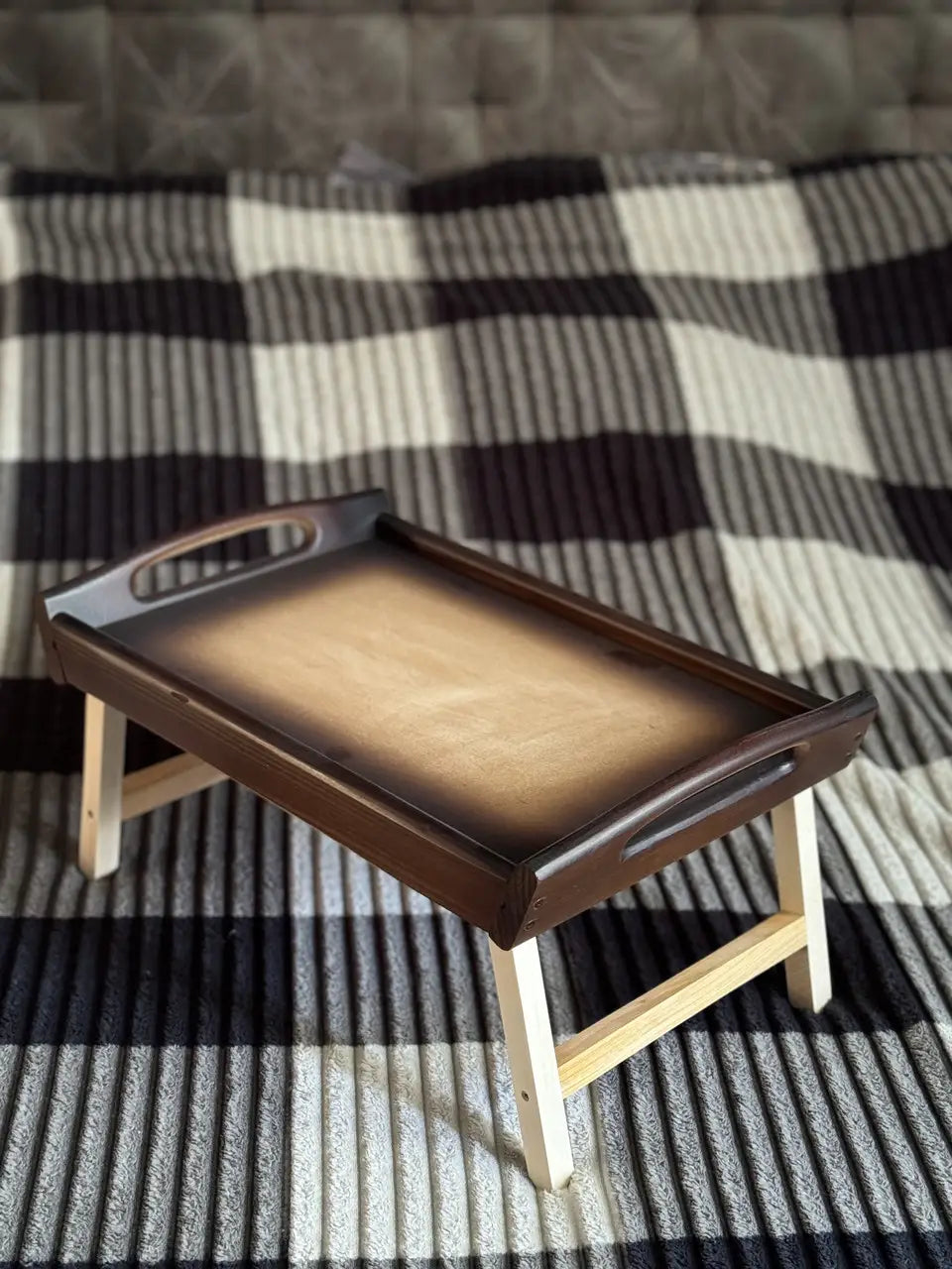 Wooden breakfast tray retro style with foldable legs