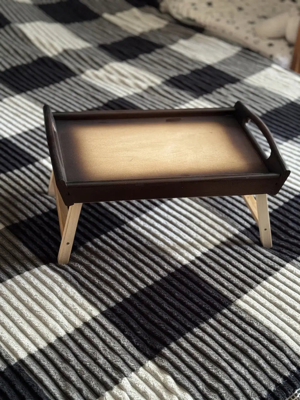 Retro wooden bed table handmade from natural wood