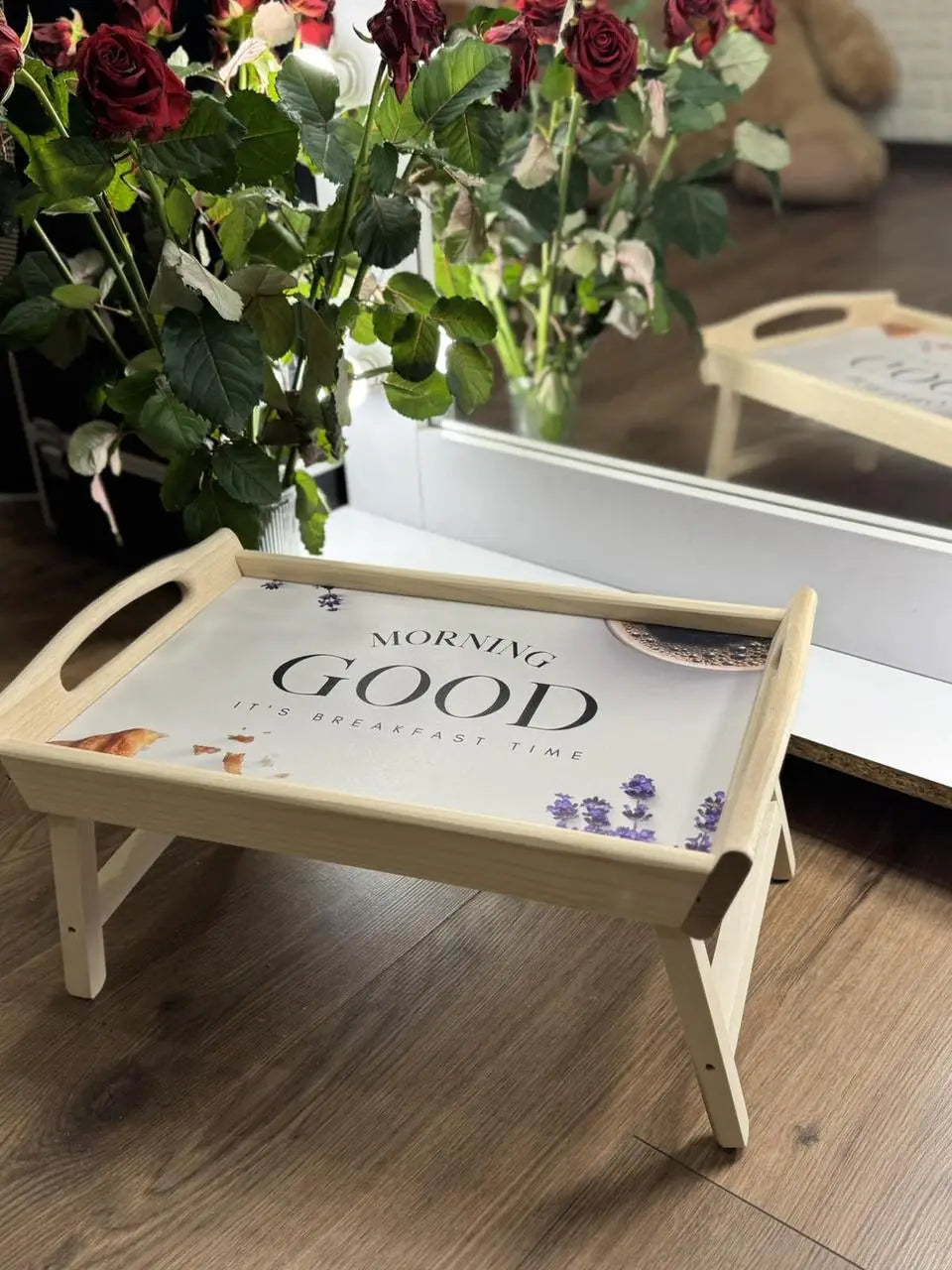 Good Morning Wooden Breakfast in Bed Tray – Foldable Bed Table
