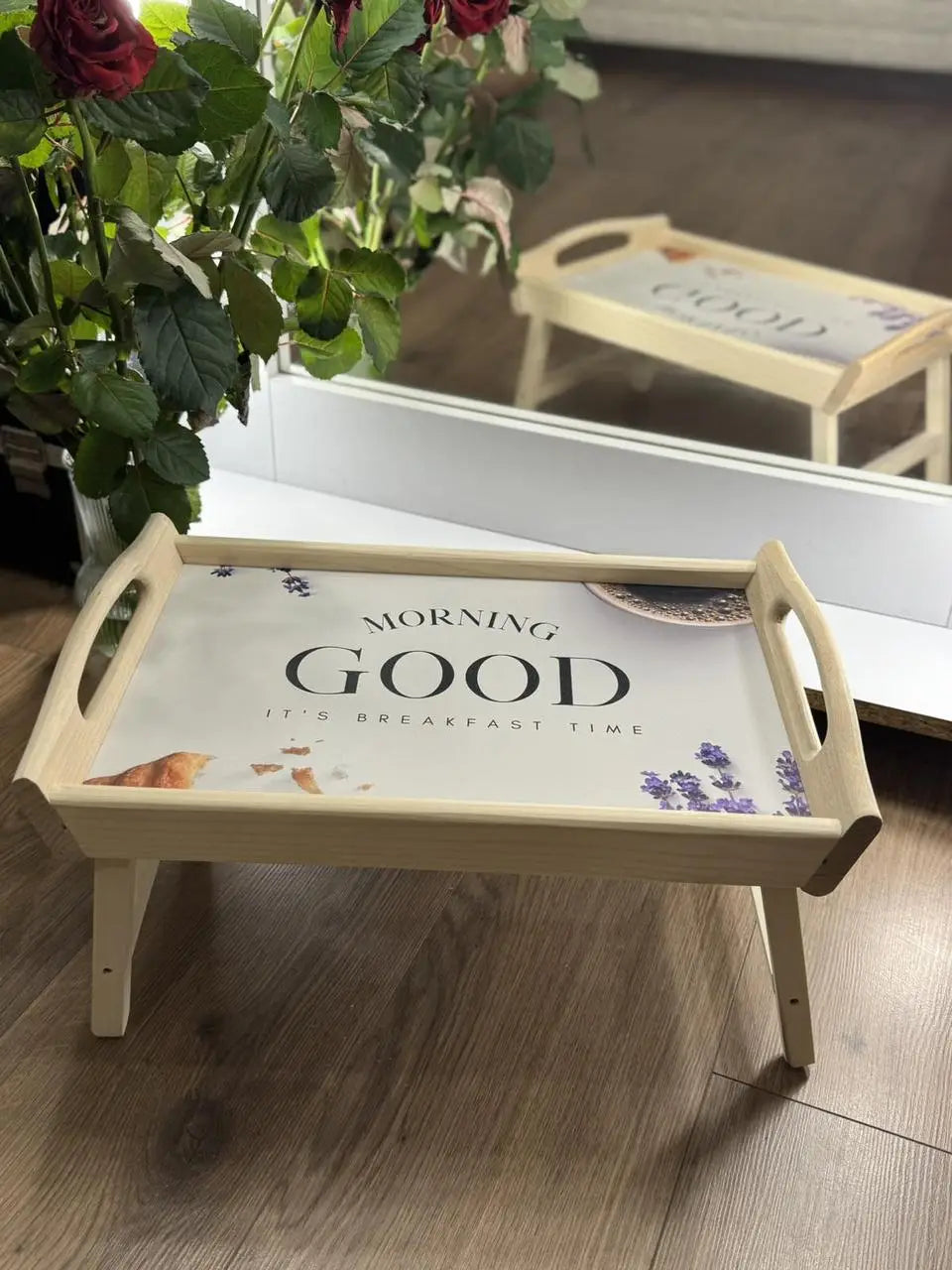Good Morning Wooden Breakfast in Bed Tray – Foldable Bed Table