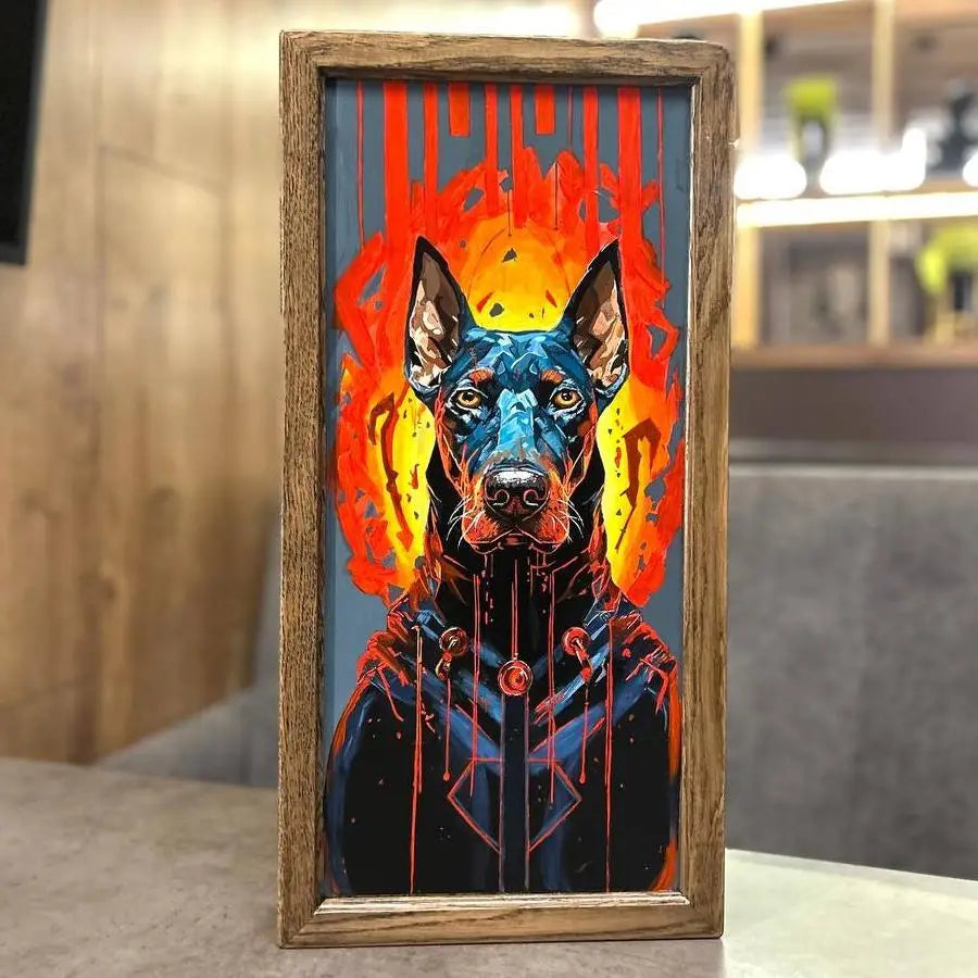 Decorative Doberman backgammon board with handcrafted wooden finish