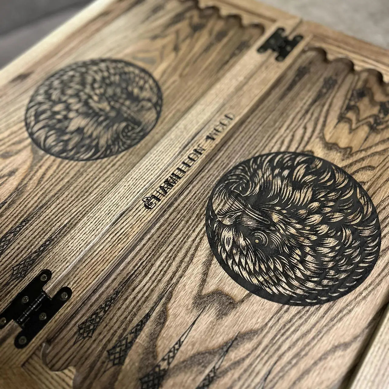 Hand-painted Eagle backgammon board with mountain landscape artwork