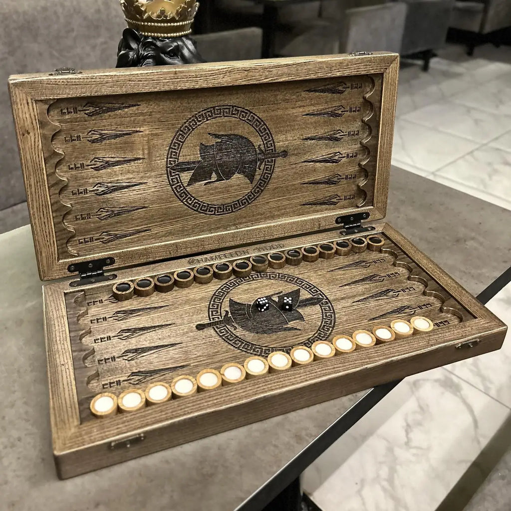 Spartan backgammon board with detailed handmade acrylic artwork
