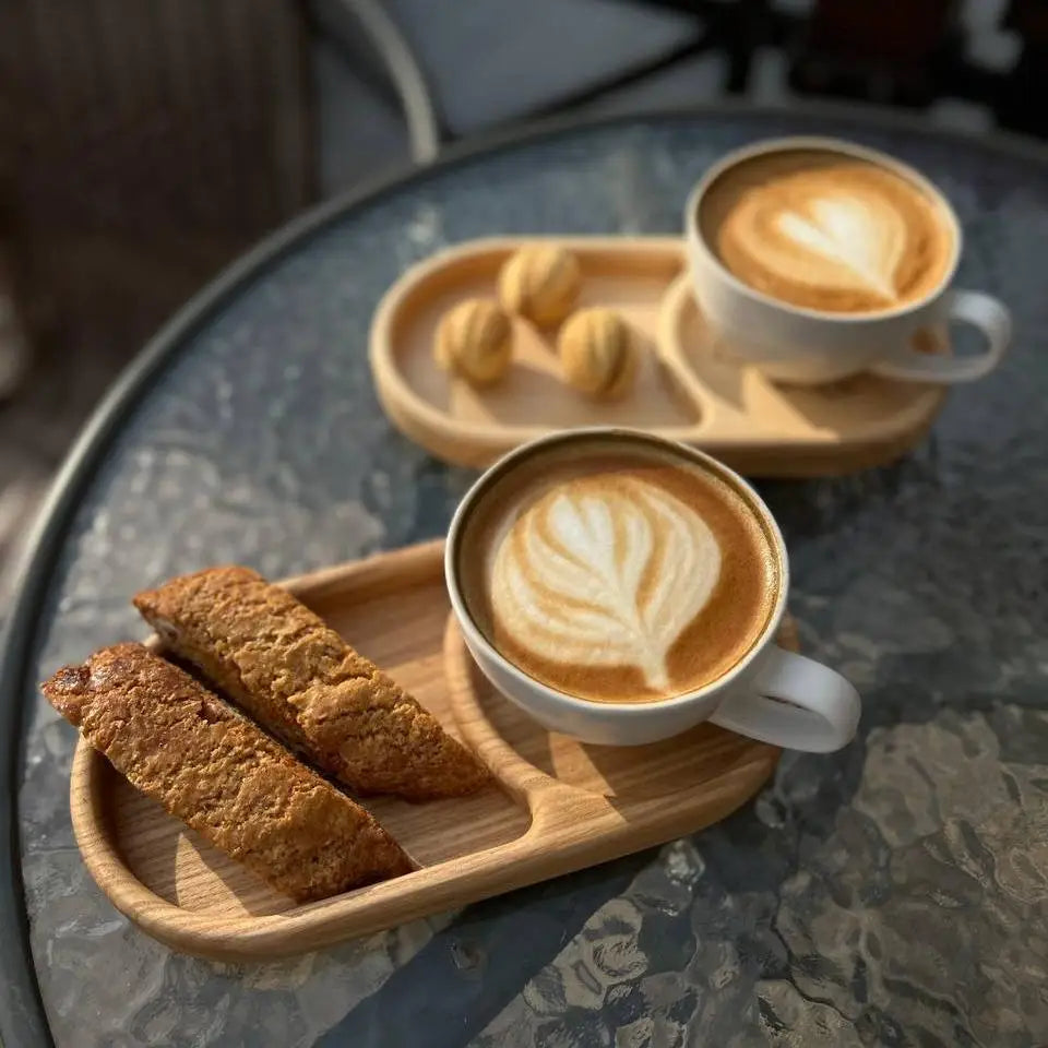 Handmade wooden serving board for coffee and desserts