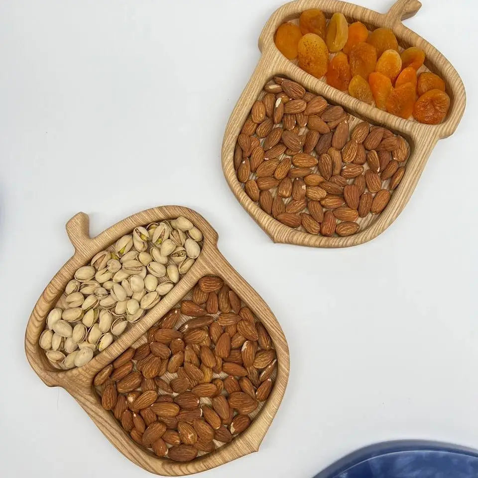 Rustic wooden appetizer tray with natural wood grain