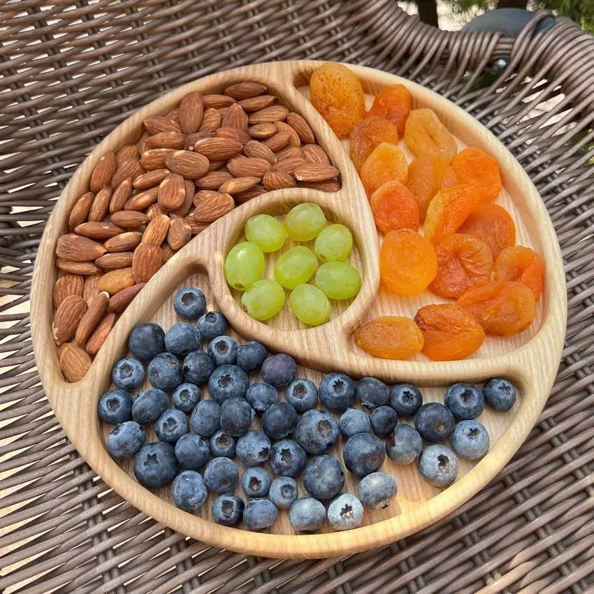 Wooden appetizer serving tray for cheese and fruit