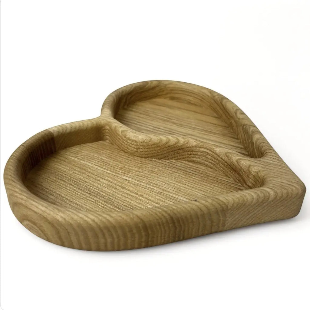 Handmade heart shaped wooden snack tray