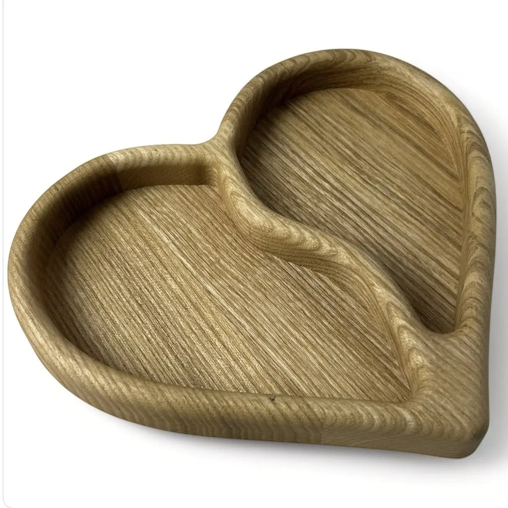 Heart wooden serving tray with two compartments