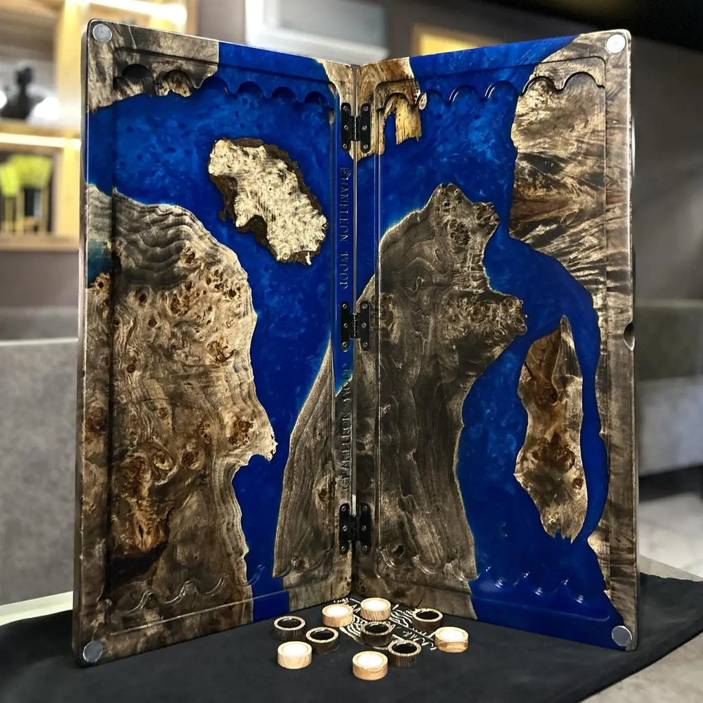 Artisan luxury backgammon board set made from natural wood