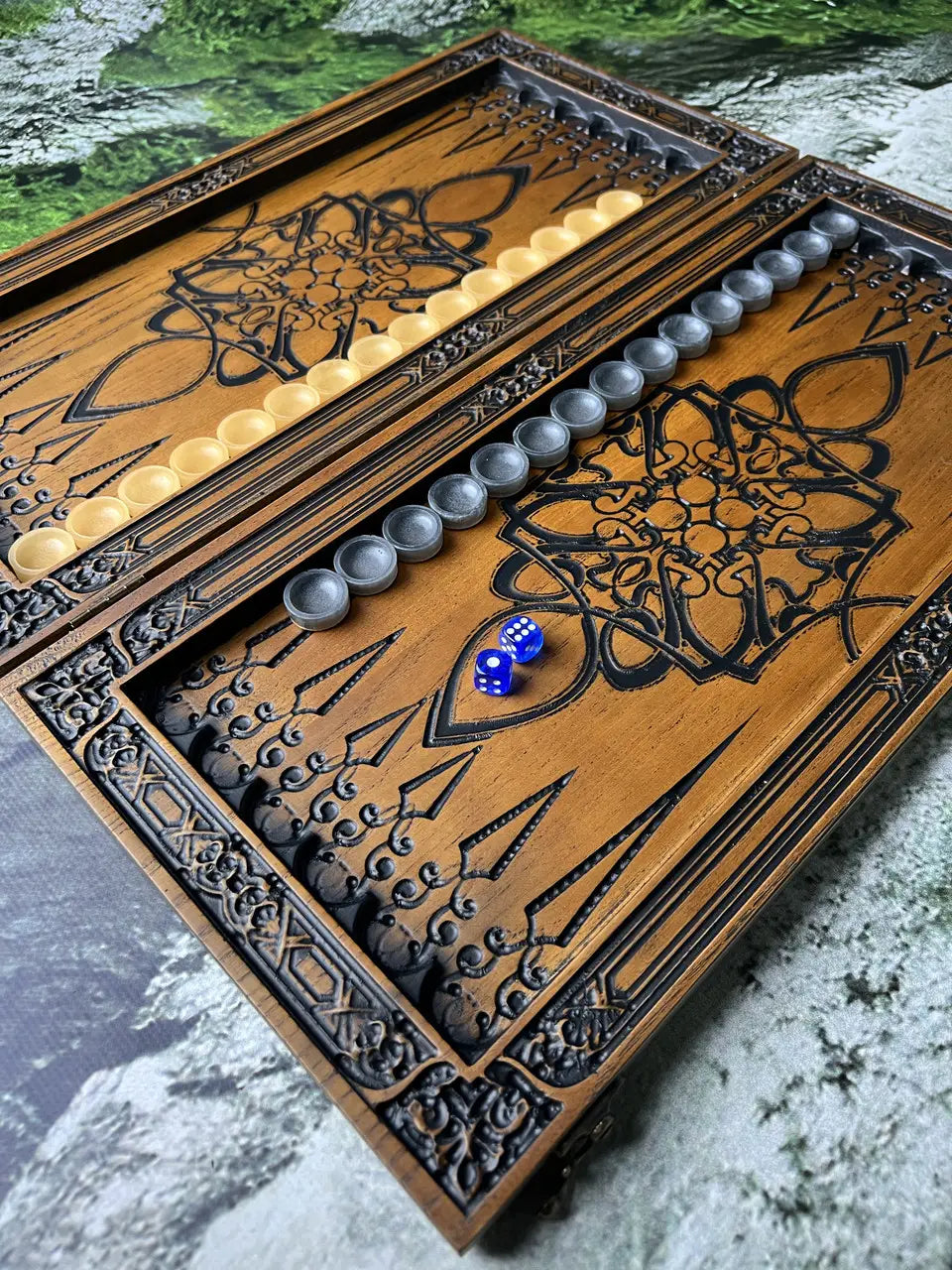 Wooden Taurus zodiac backgammon board handcrafted in Ukraine