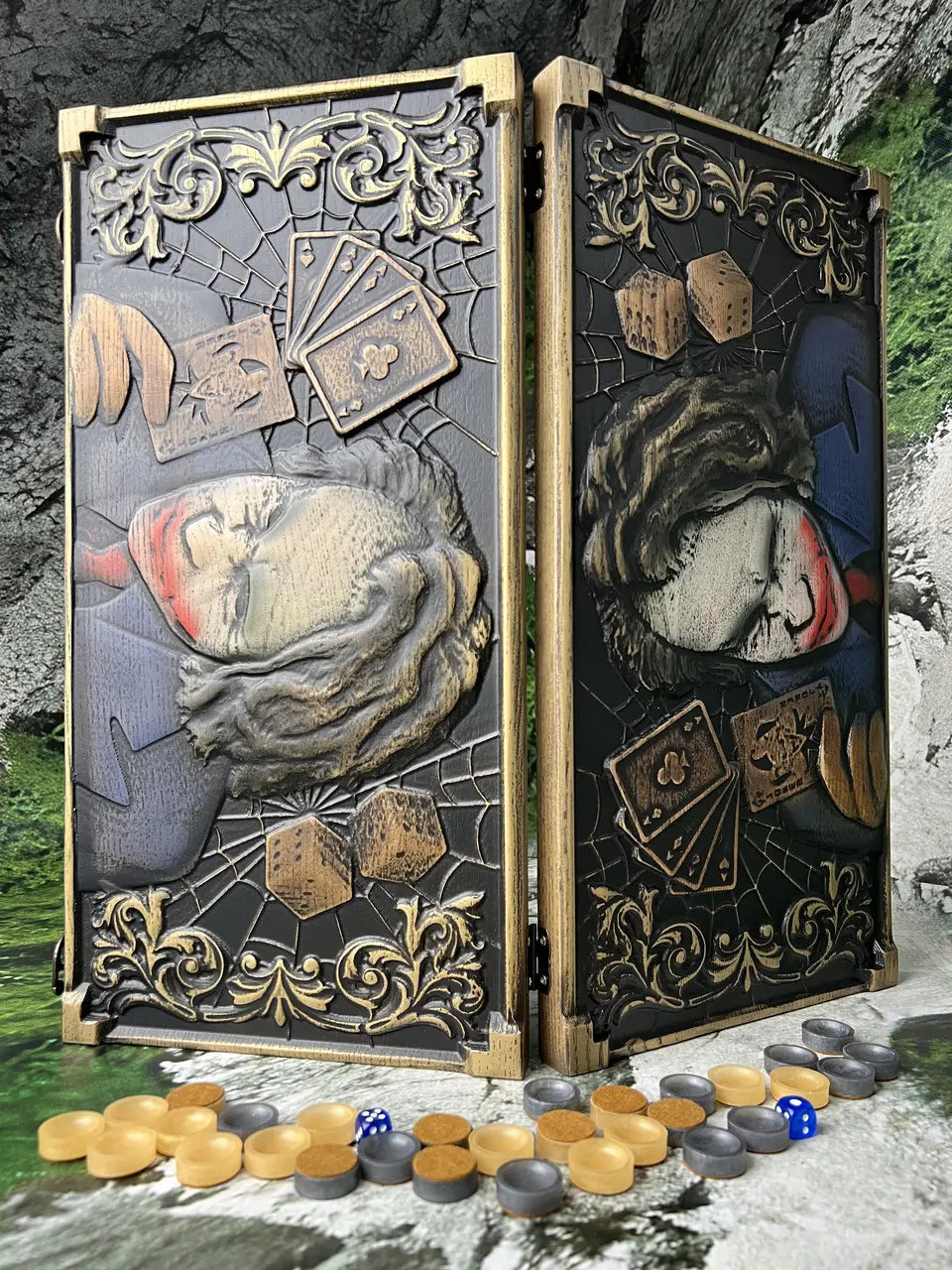 Decorative wooden Joker backgammon game handcrafted in Ukraine