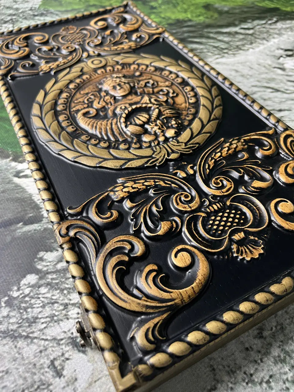 Handmade wooden Virgo backgammon set with carved zodiac design