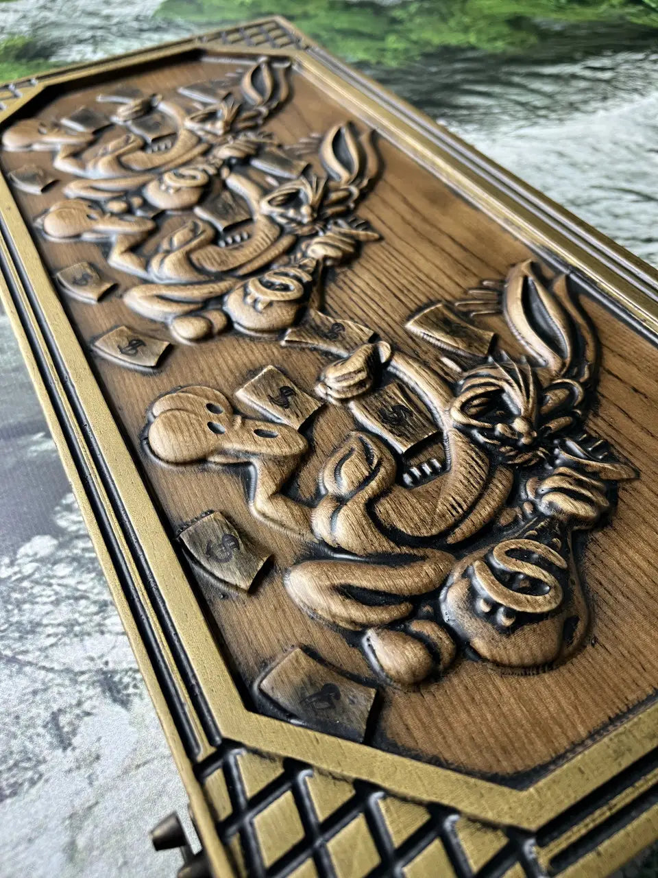 Handmade wooden backgammon Bugs Bunny with dollar design open game board
