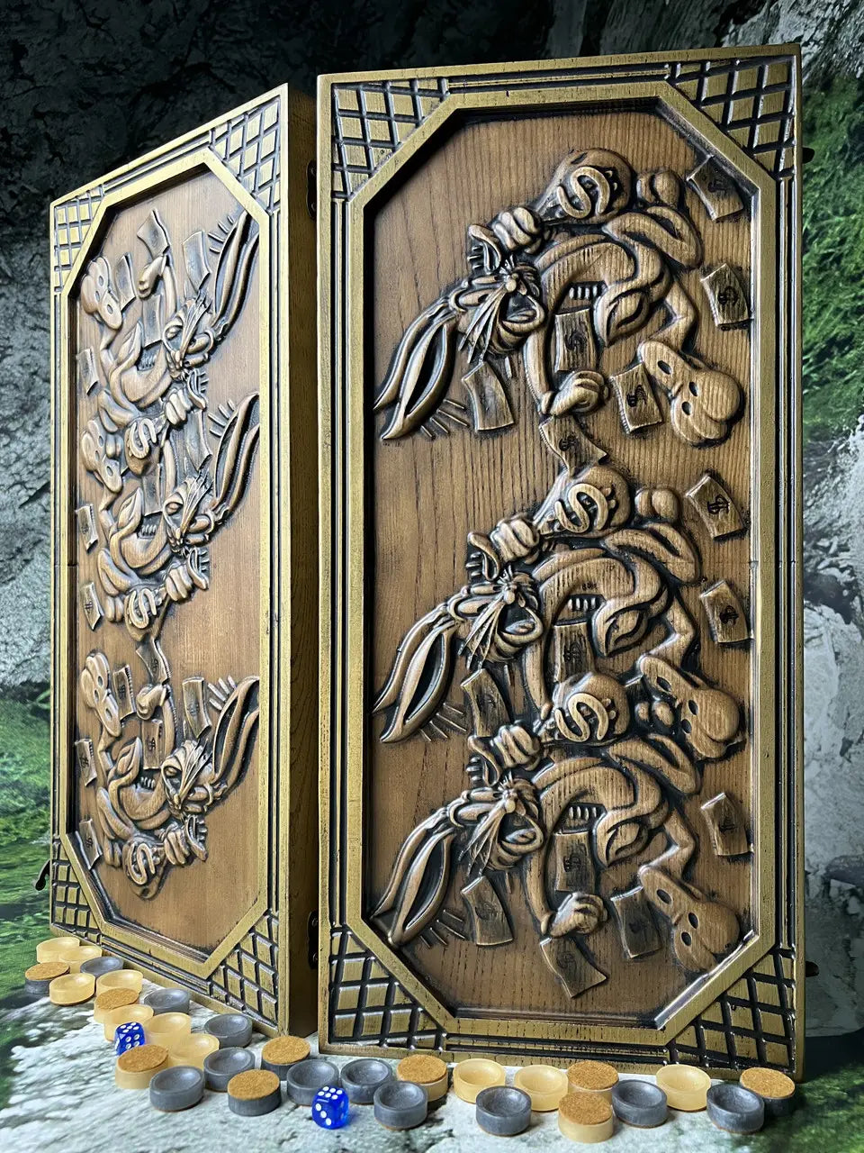 Premium handmade wooden backgammon Bugs Bunny closed board
