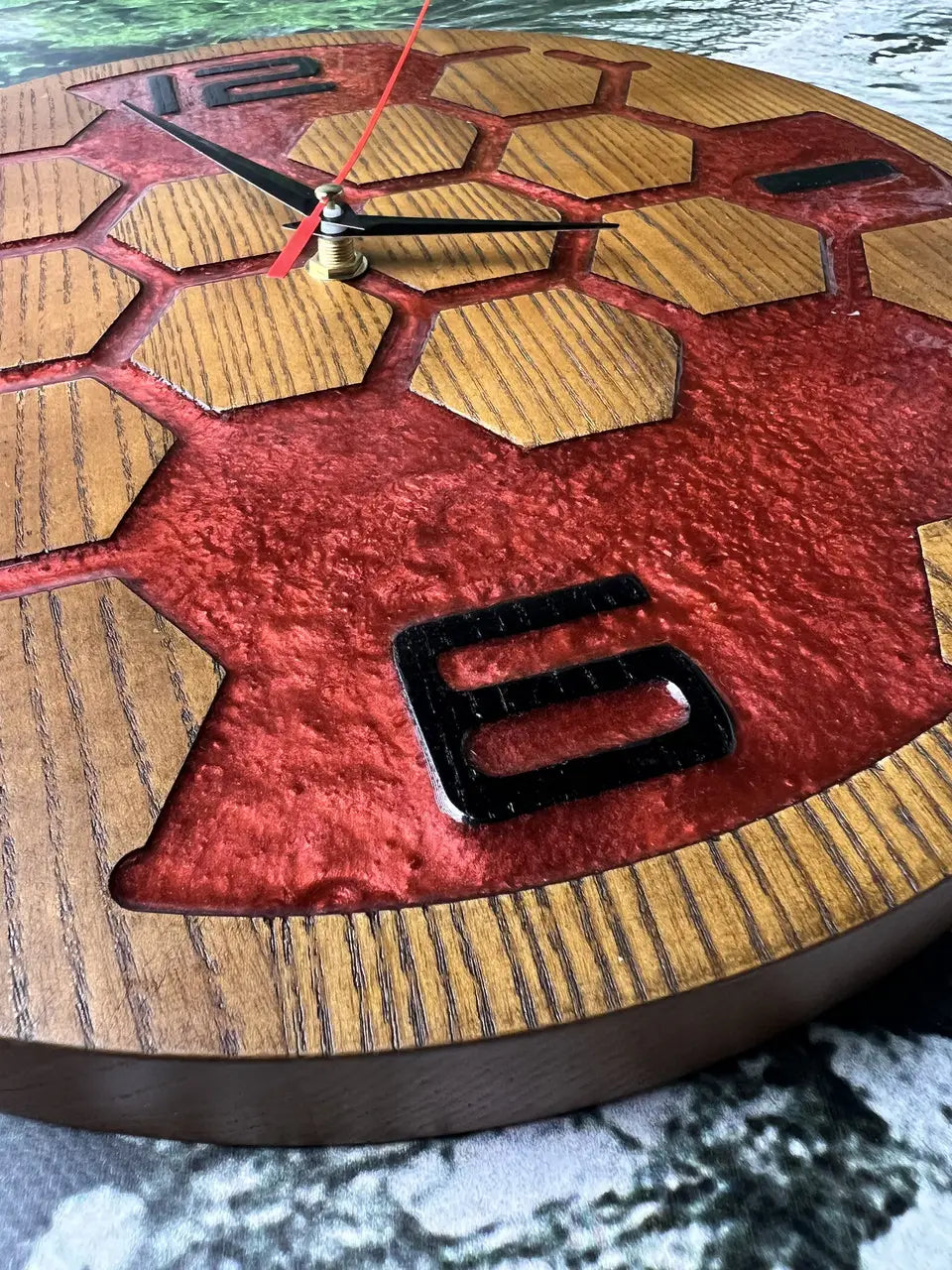 Handmade Wooden Wall Clock crafted from ash wood and epoxy resin