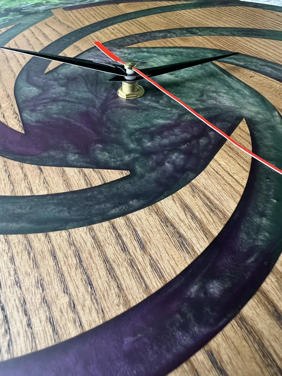 Wood Clocks with modern spiral pattern in natural ash and epoxy resin