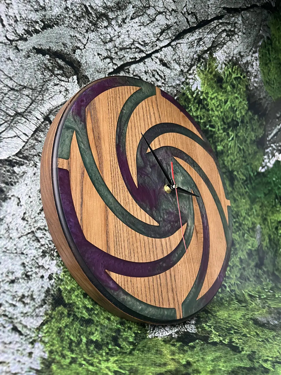 Round Wood Clocks made from ash wood with black resin details