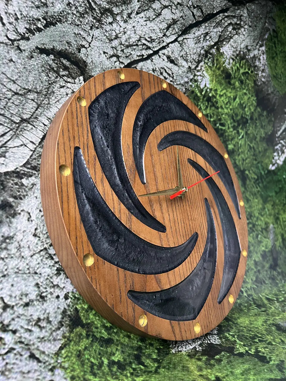 Handmade Wood Frame Wall Clocks in natural ash wood and dark resin