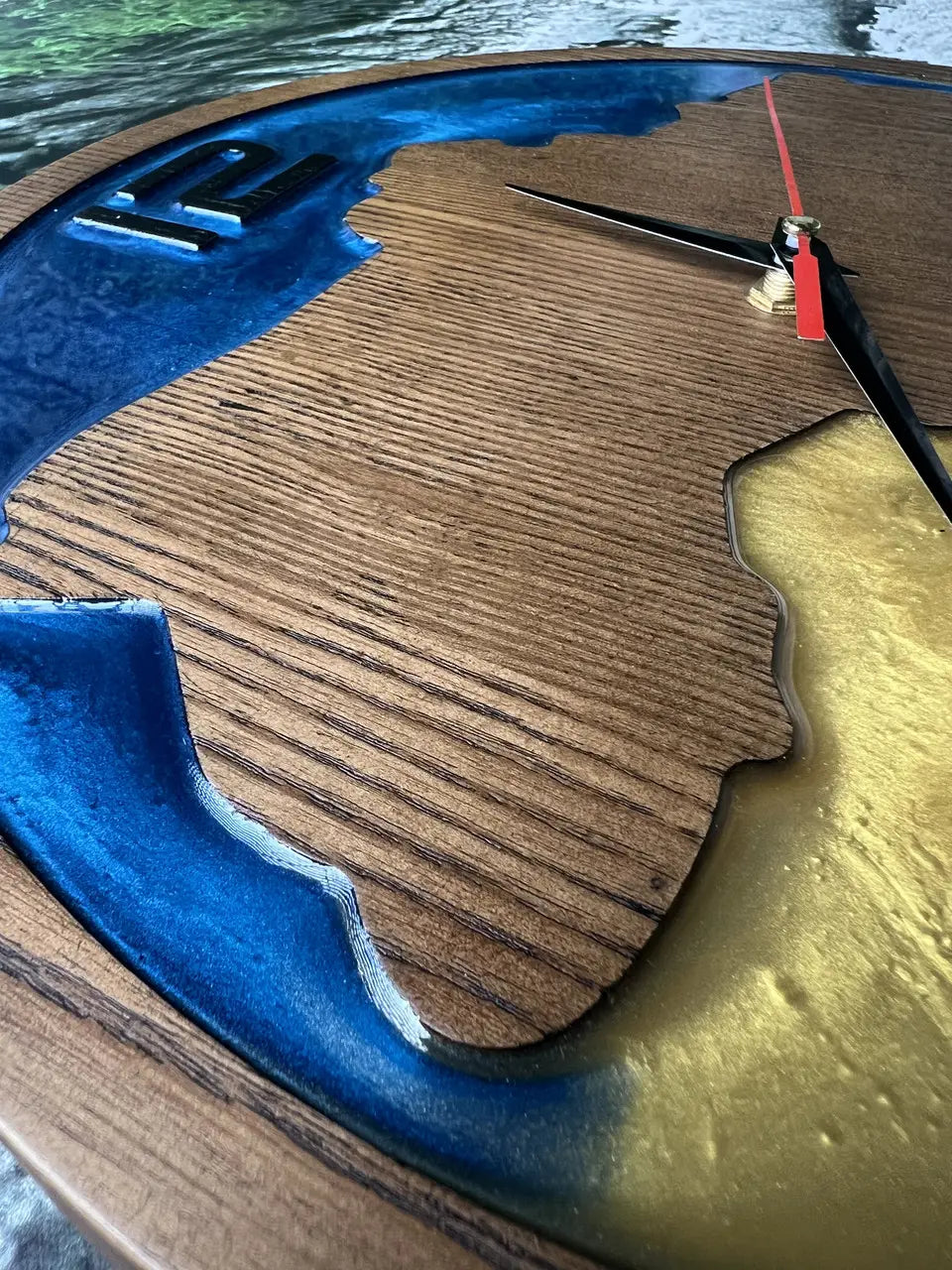 Round Wooden Wall Clocks with Ukraine silhouette and epoxy resin design