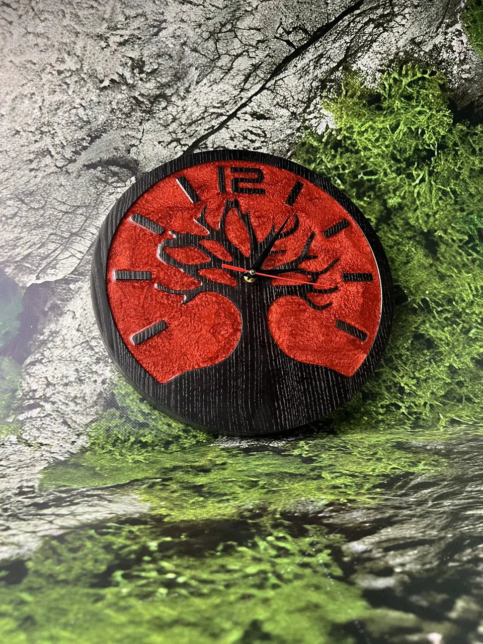 Wooden Clocks for Walls handcrafted from ash wood and red resin
