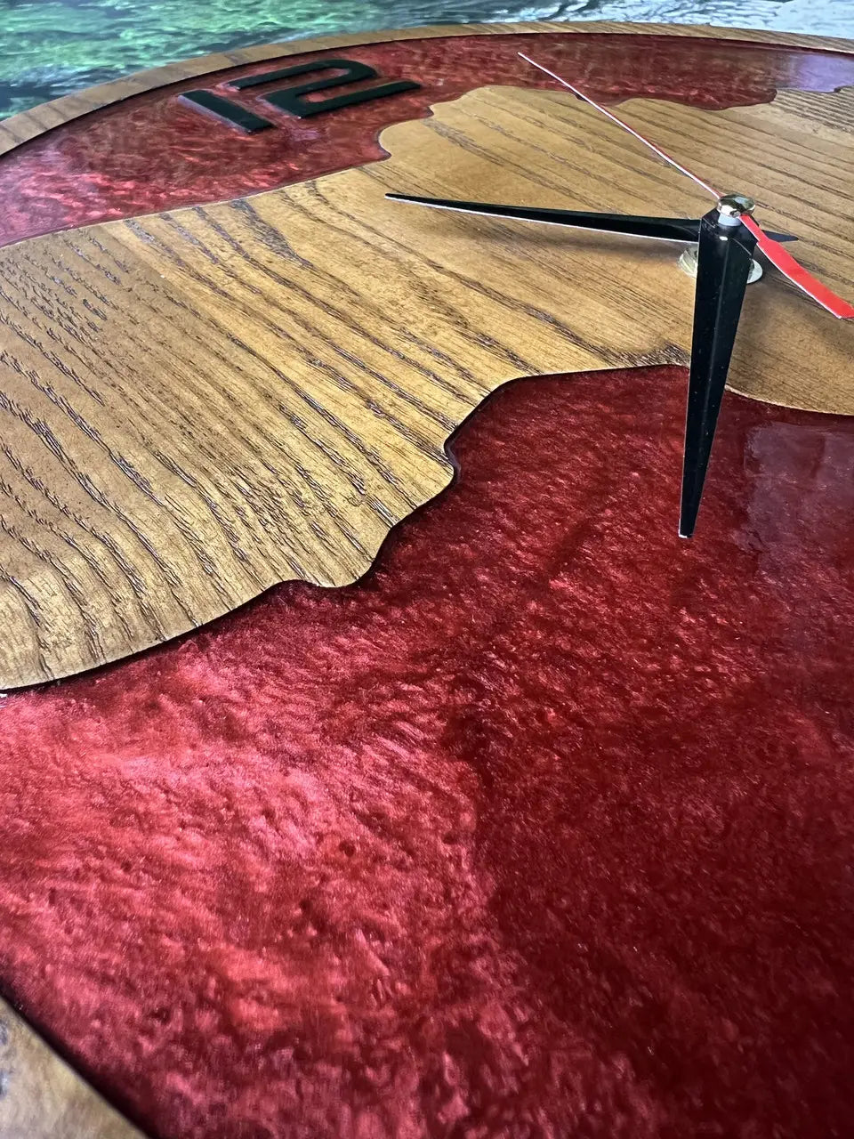 Round Resin Wall Clock with Ukraine silhouette in natural ash wood