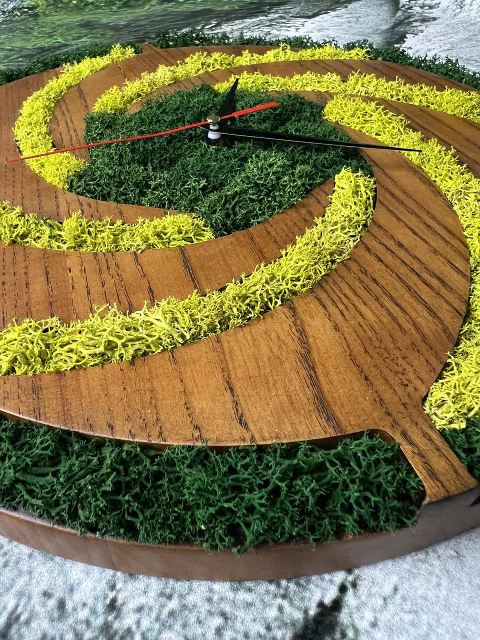 Wood frame wall clocks handmade from natural ash and moss