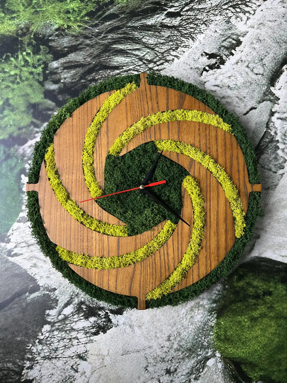 Wood frame wall clocks with natural moss and ash wood
