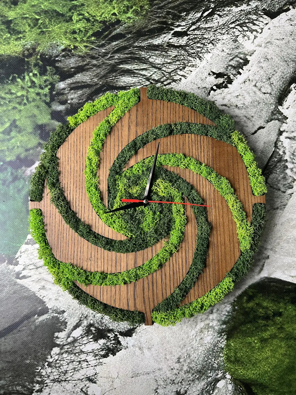 Wood wall clocks with natural moss and ash wood