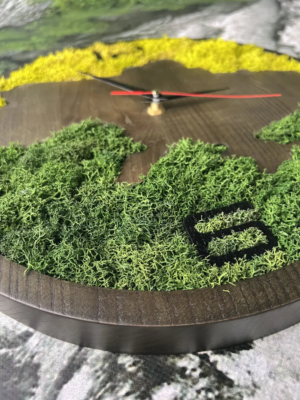 Wood frame wall clocks decorated with stabilized moss