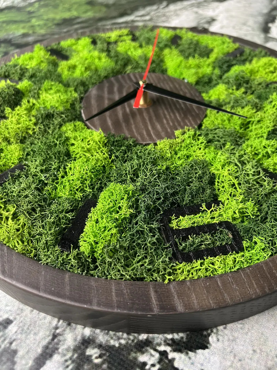 Wooden Wall Clock with preserved moss decor