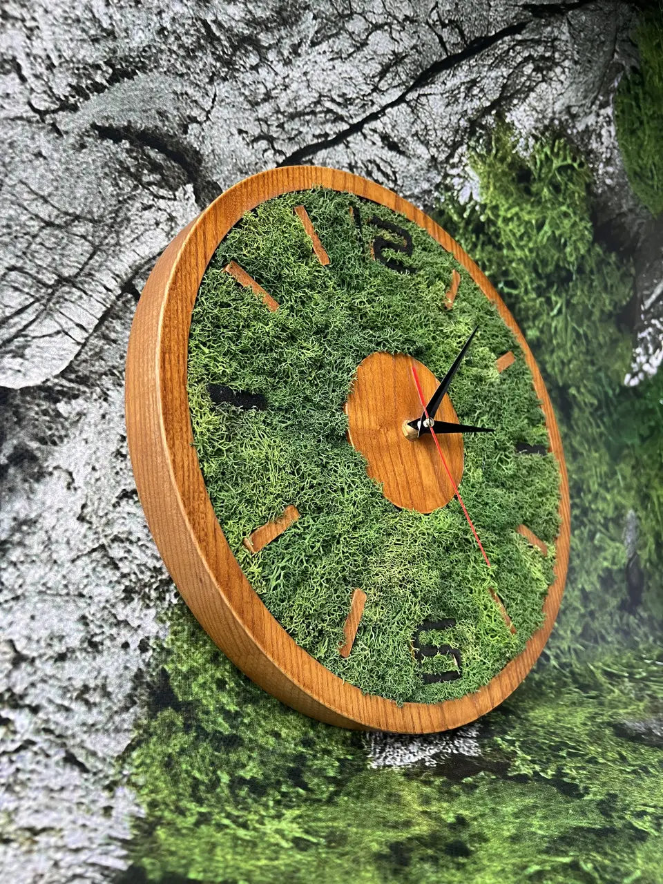 Wood Frame Wall Clocks with preserved moss decor